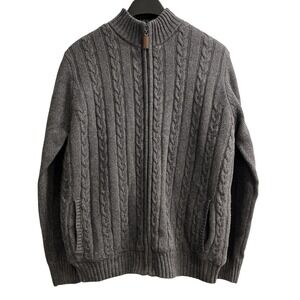 Lachlan Sweater Jacket Mens L Gray Cable Knit Full Zip Sherpa Lined Mock Neck